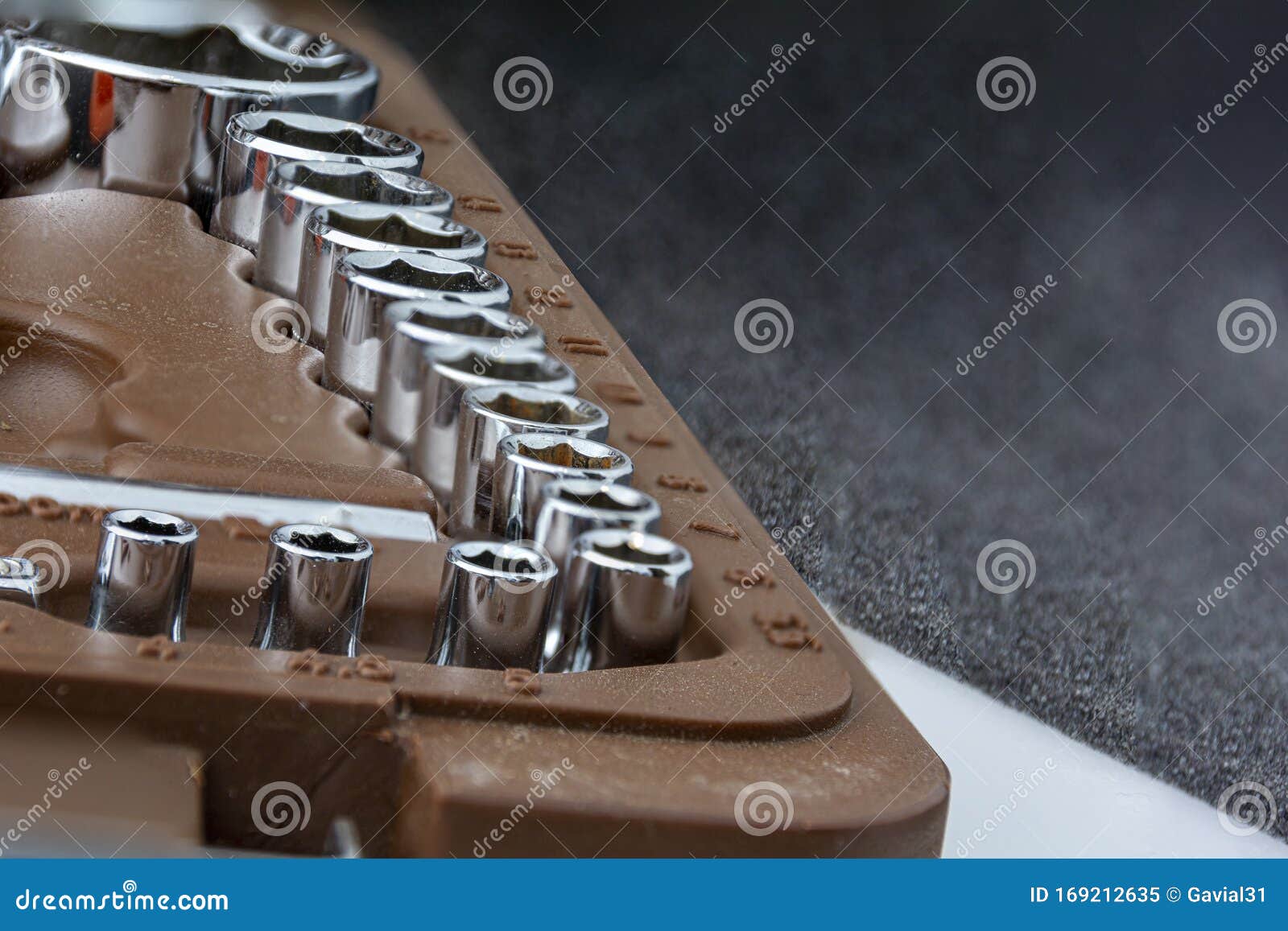A Set of Industrial Outlets Inside the Tool Box, a Set of Sockets. Set