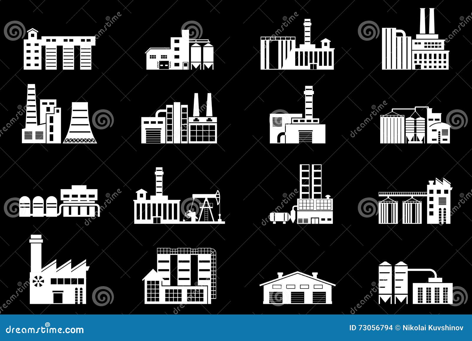 set of industry manufactory building icons.