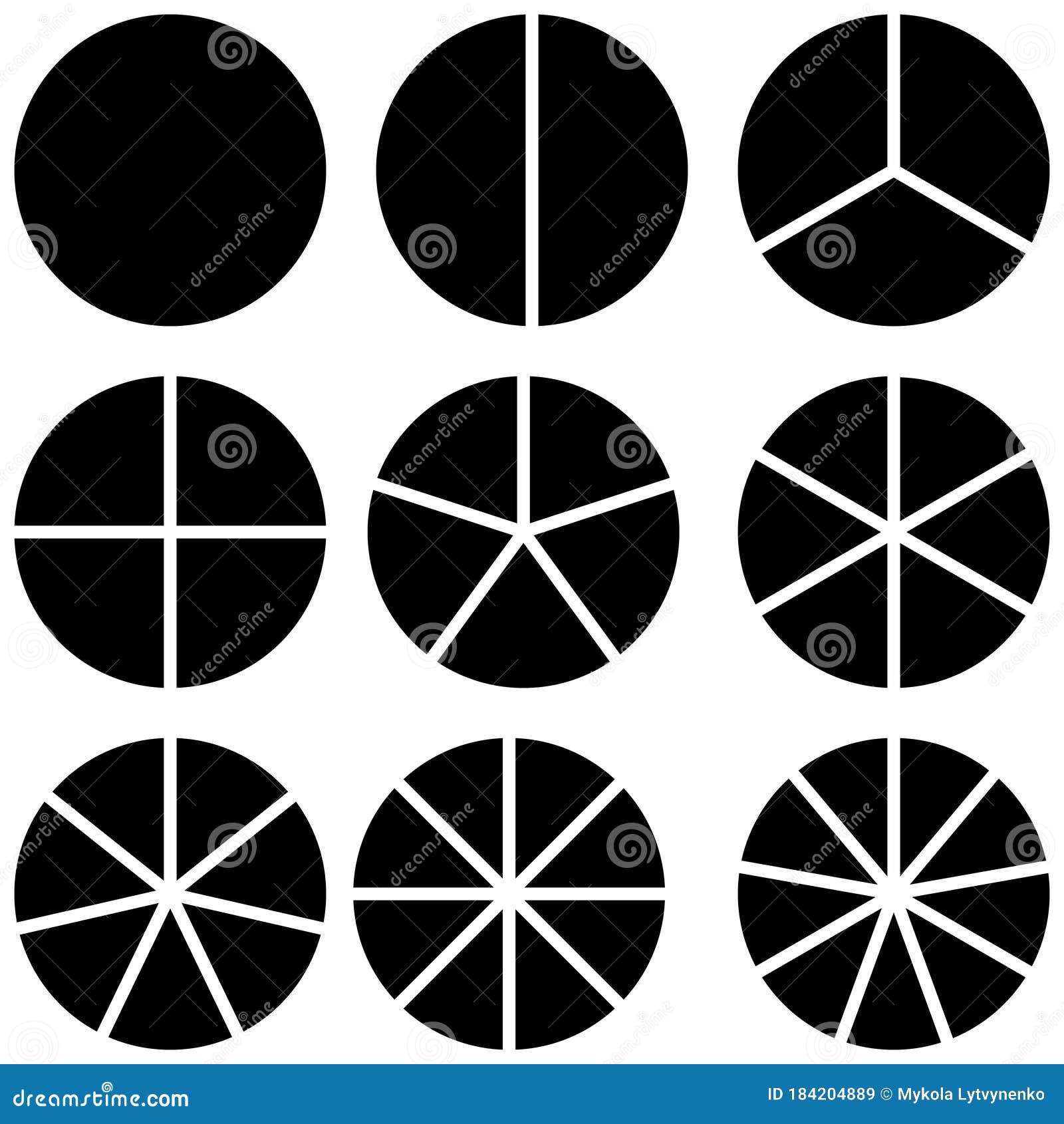 set infographic icons circles divided by radius into sectors,  of the circle sector for visualization of