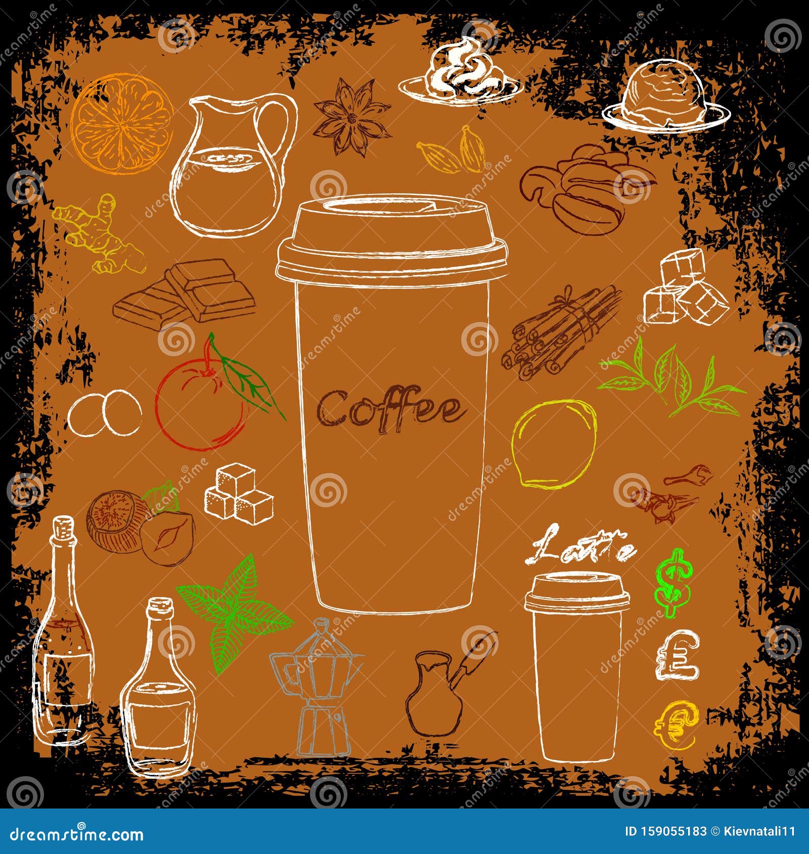 A Set of Ingredients for Preparation of Coffee Recipes. Stock Vector