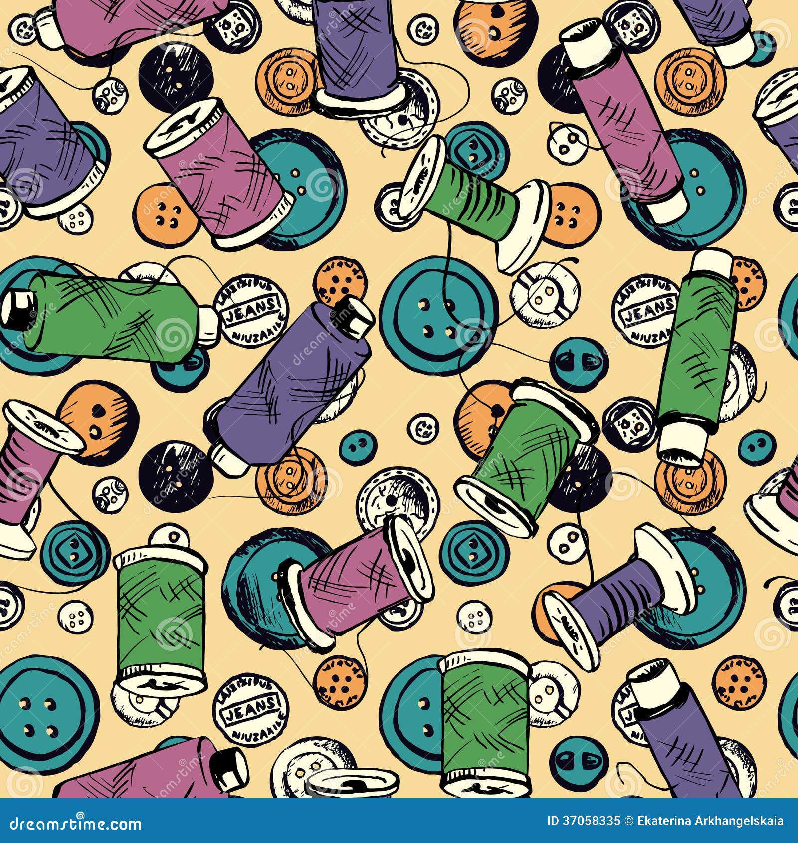 Set of Ink Drawing Needlework Equipment Stock Vector Illustration of