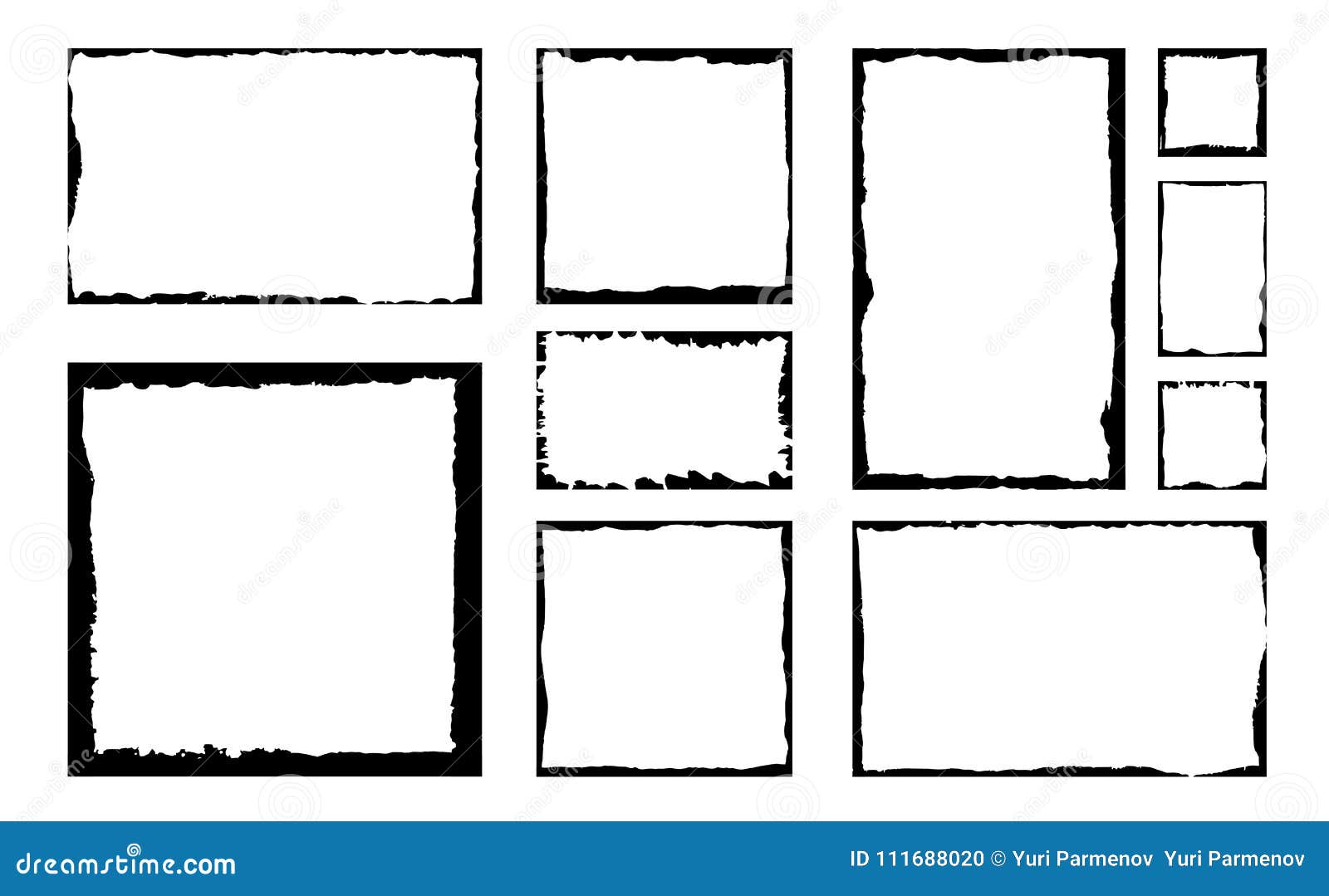 set of ink grunge square frames. empty border background.