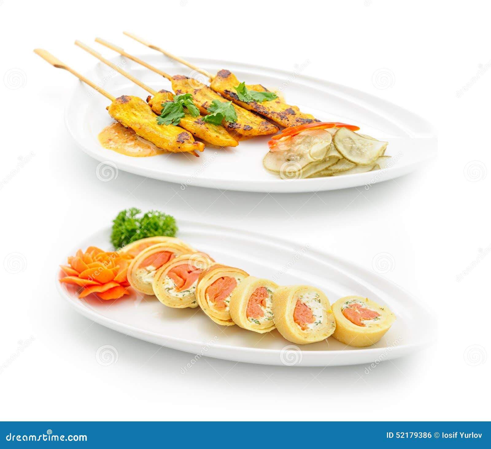 Set of International Dishes Arranged for Catering Stock Photo Image