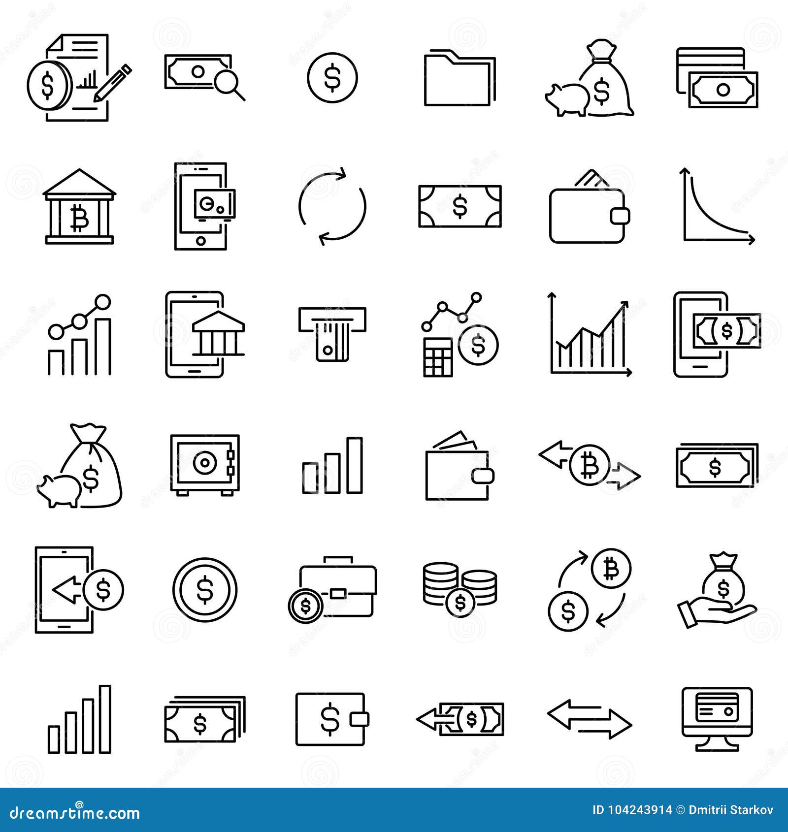 Set of Investments Thin Line Icons. Stock Vector - Illustration of card ...