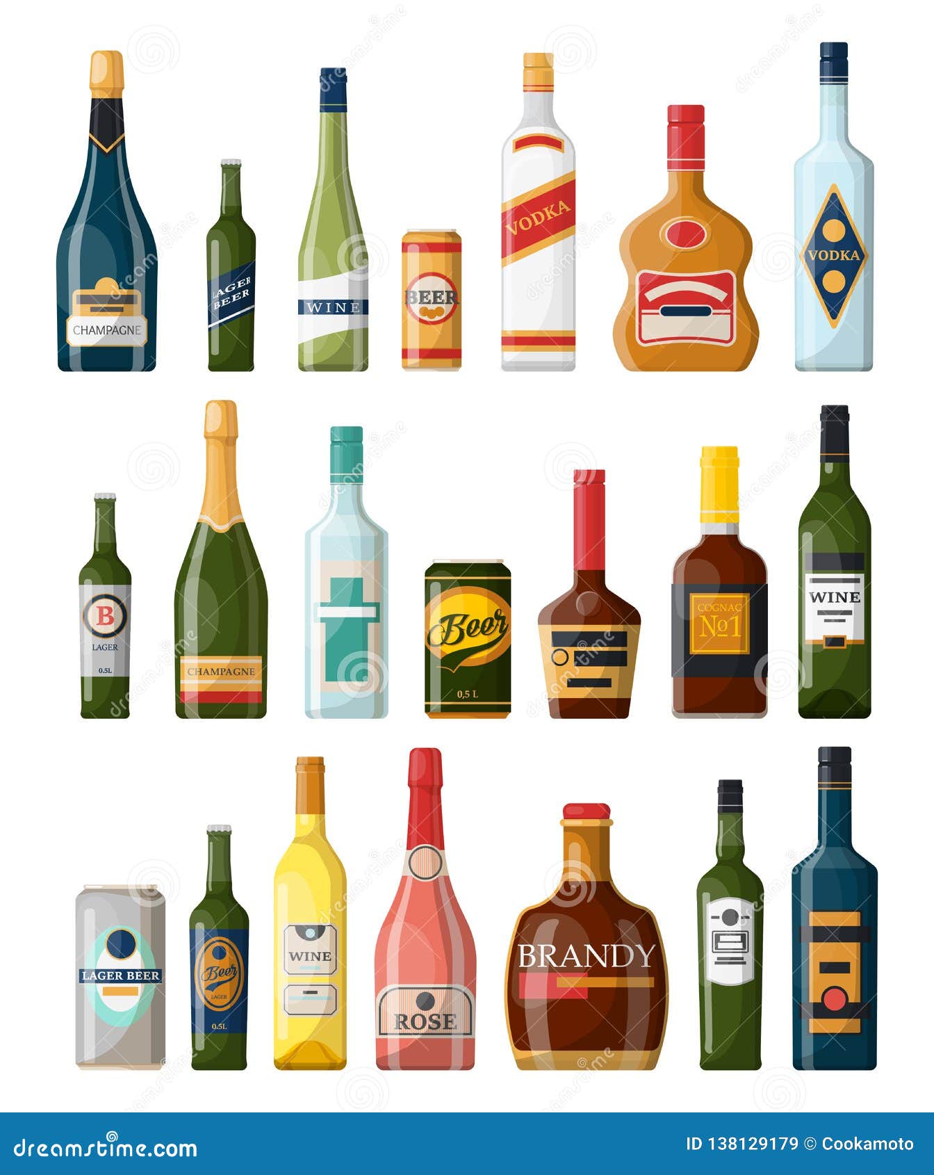 set of  alcohol or booze bottles. beverage