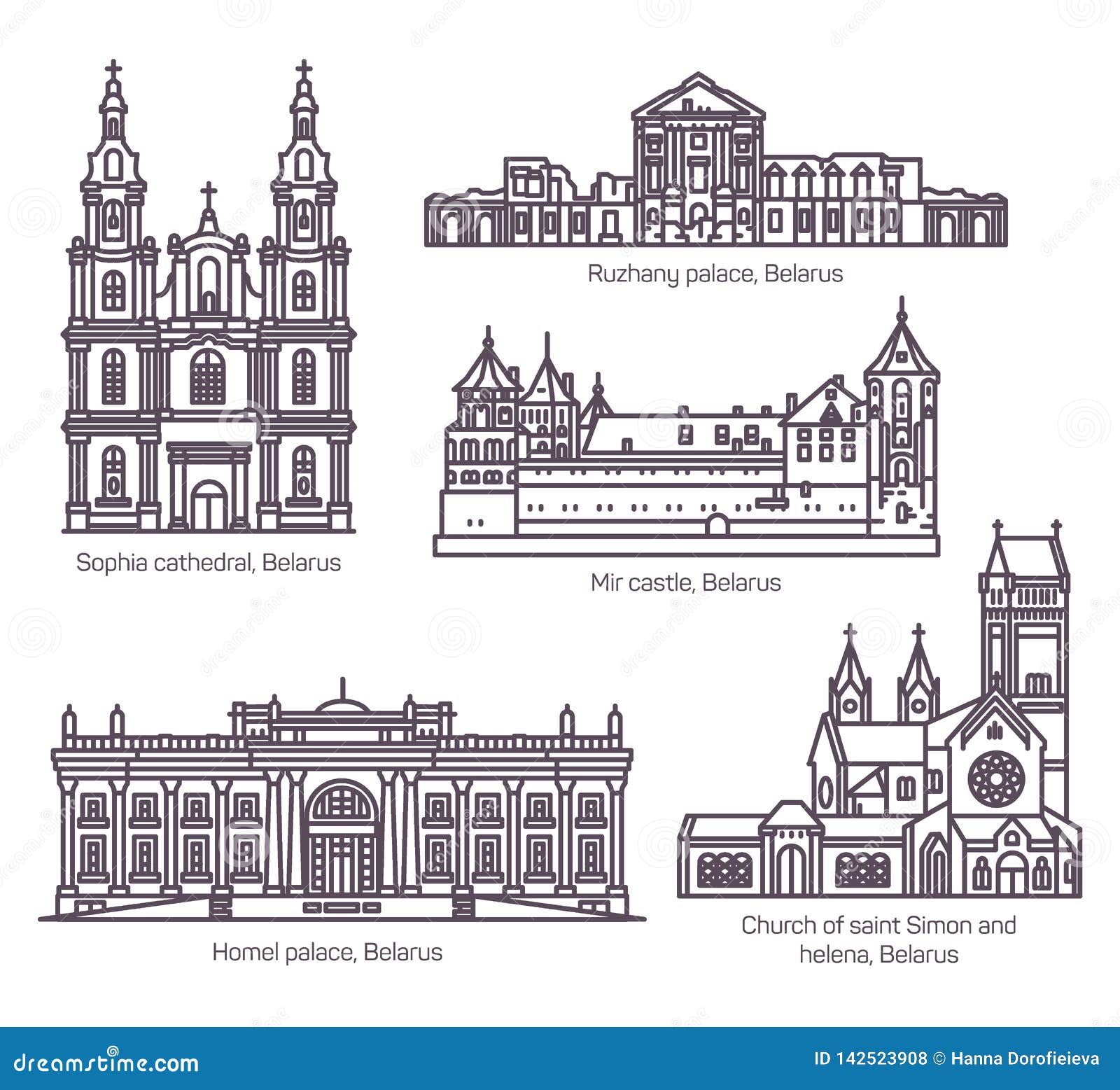 set of  belarus architecture landmarks set