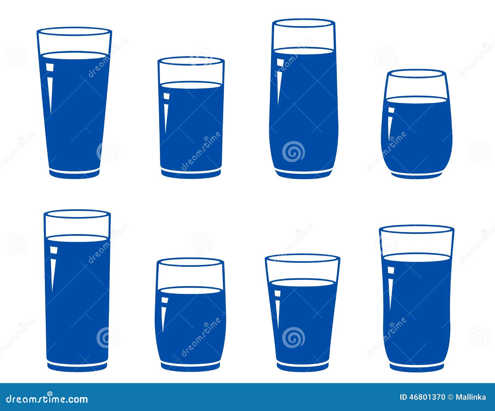 Set of Isolated Blue Water Glass Stock Vector Illustration of clear