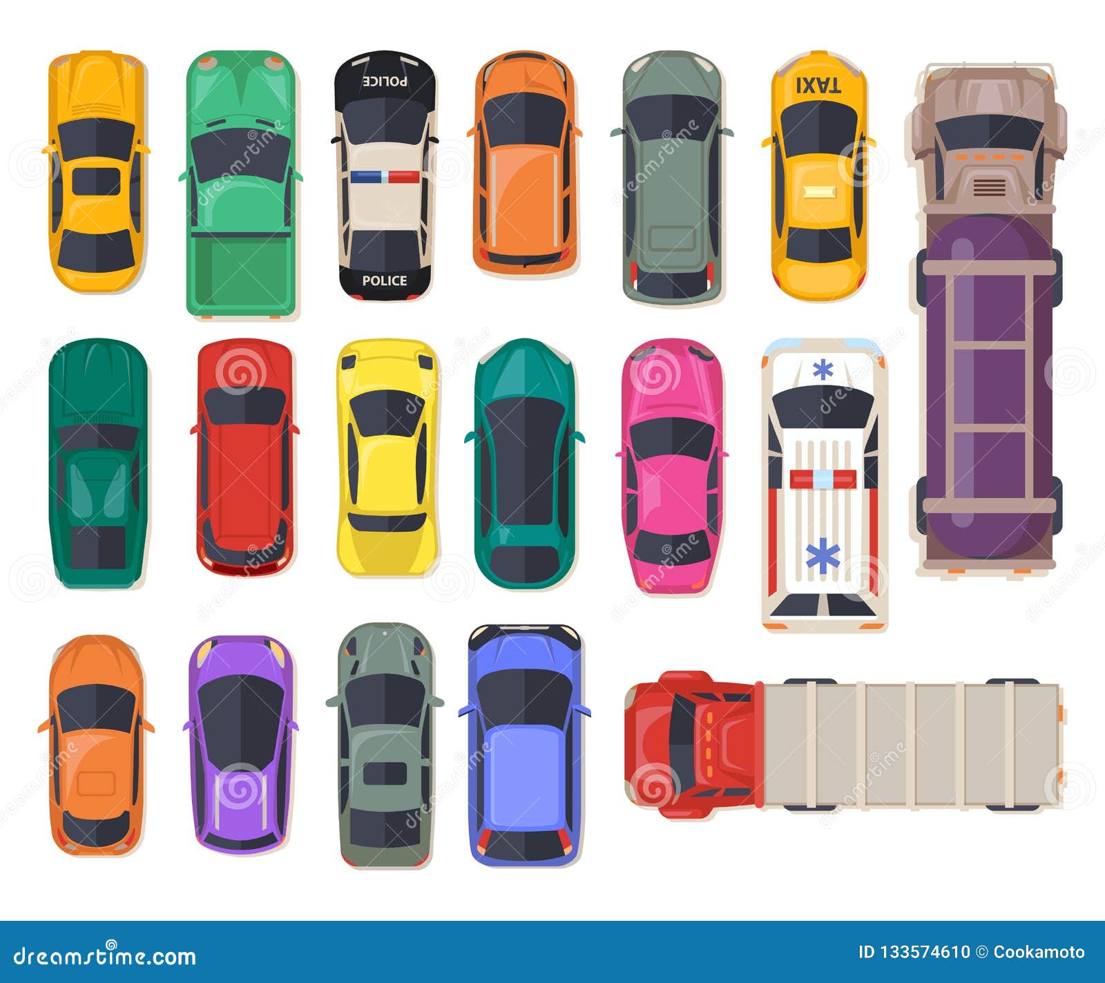top view on car, auto transport, police vehicle