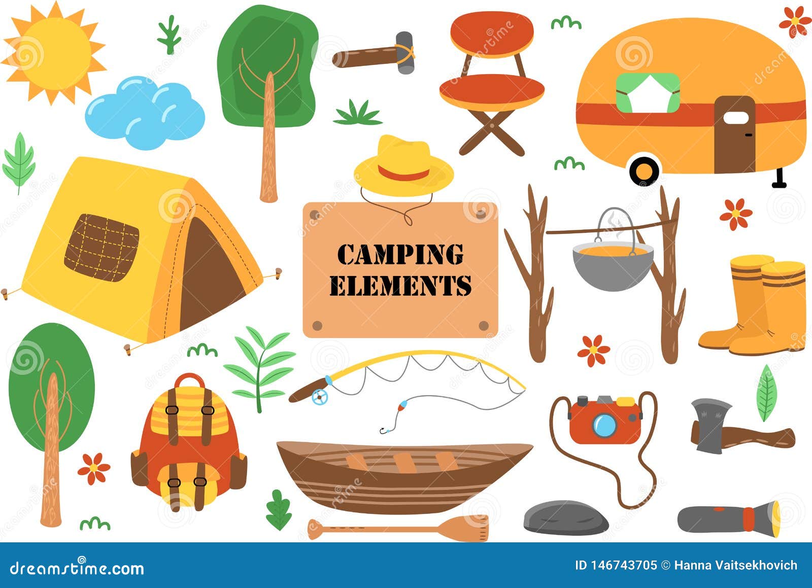 Set Of Isolated Camping Elements Part 2 Vector Illustration, Eps Stock Vector Illustration