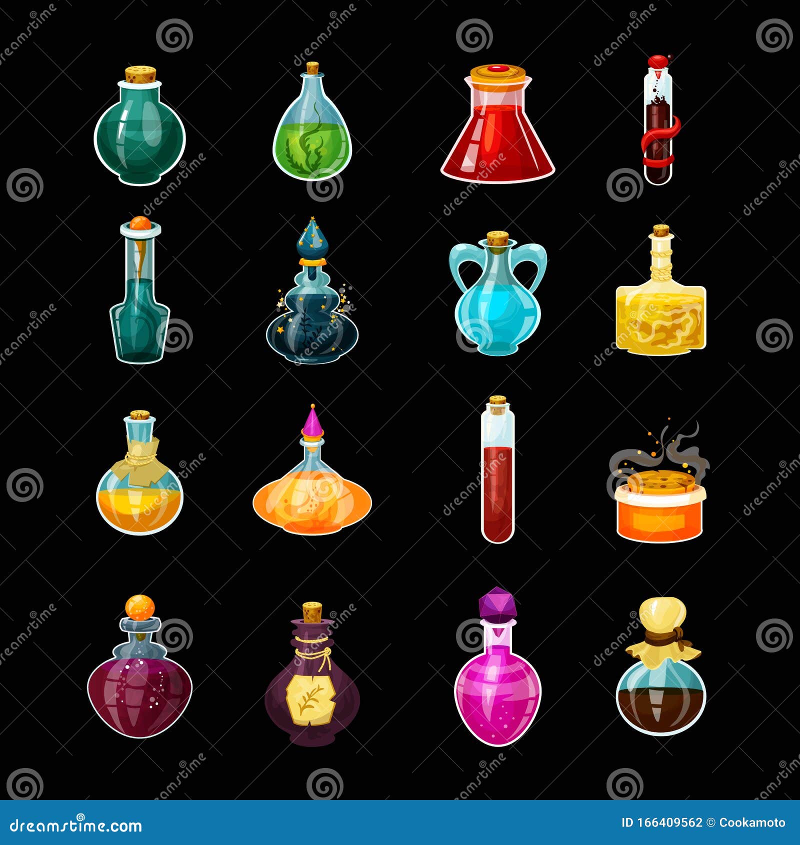 set of  glass potions or magic bottles