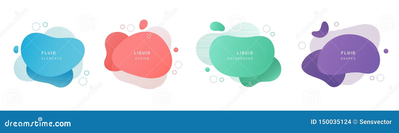 set of  green, red, violet,blue fluid blob