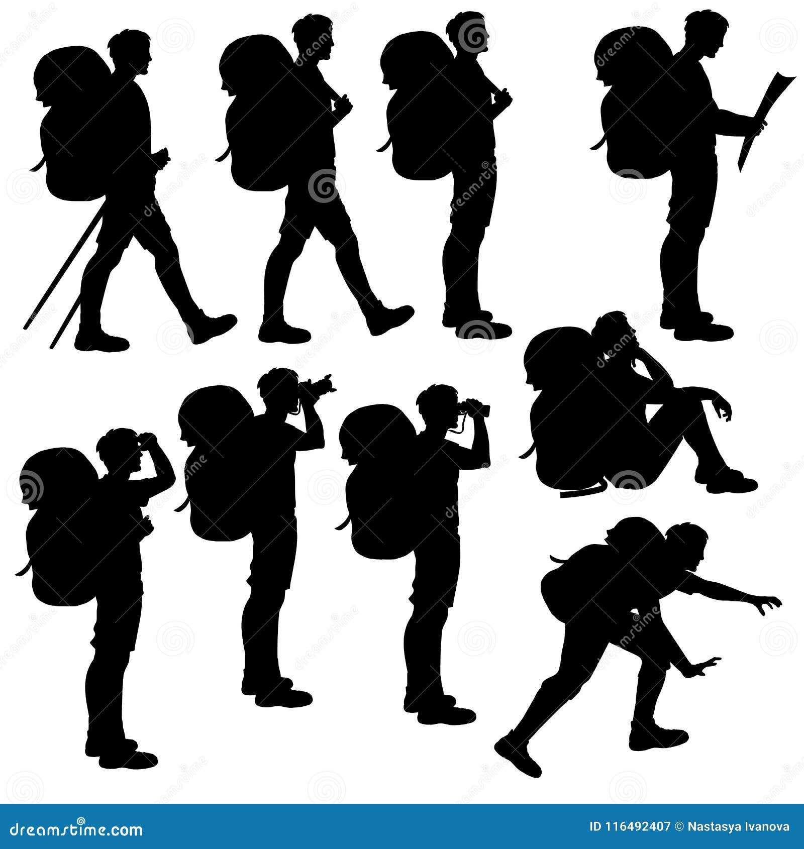set of  hiker silhouettes