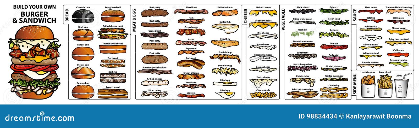 set of  ingredients for build your own burger and sandwi