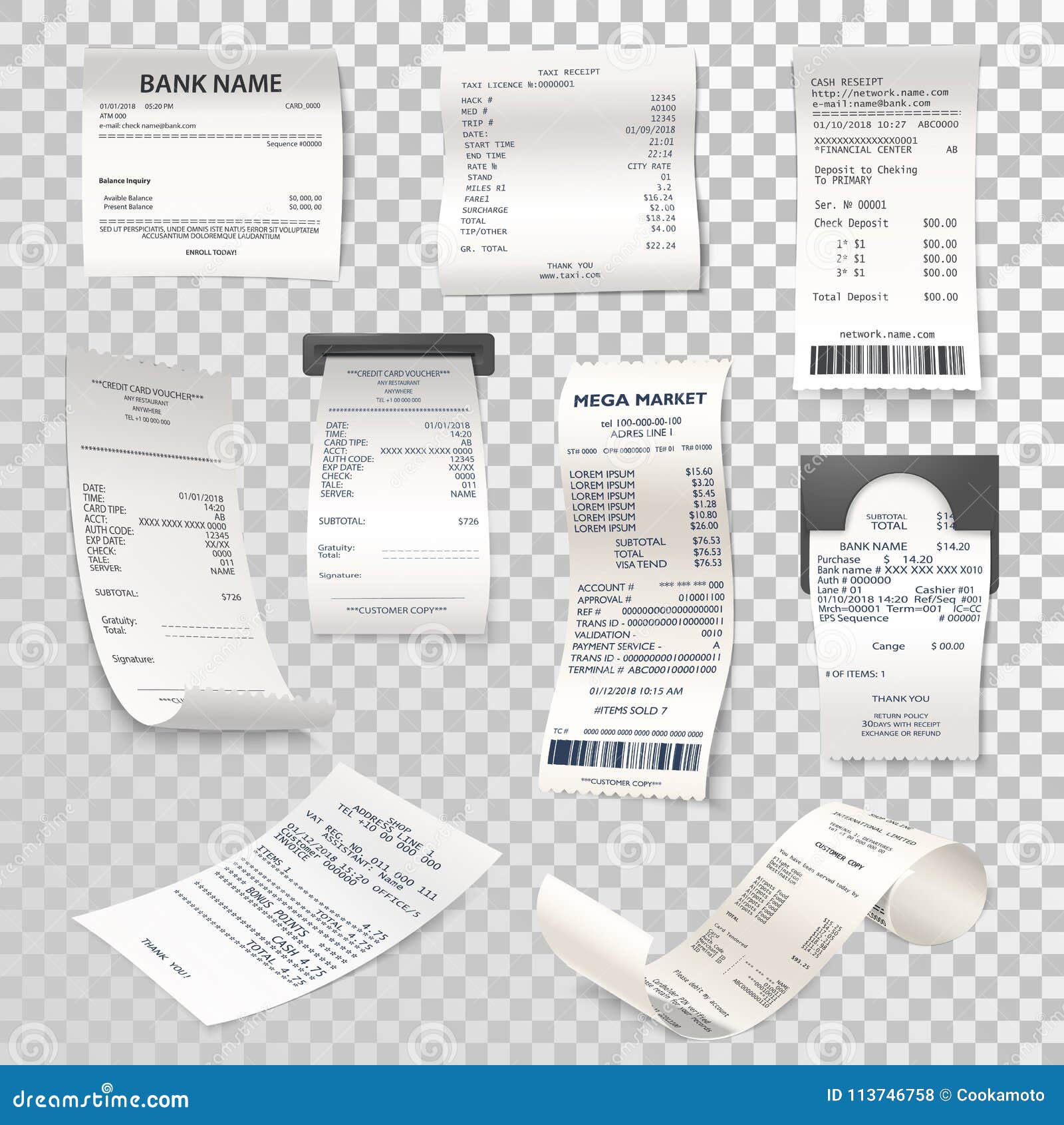 Realistic Paper Checks or Payment Bill on Transparent Stock Vector ...