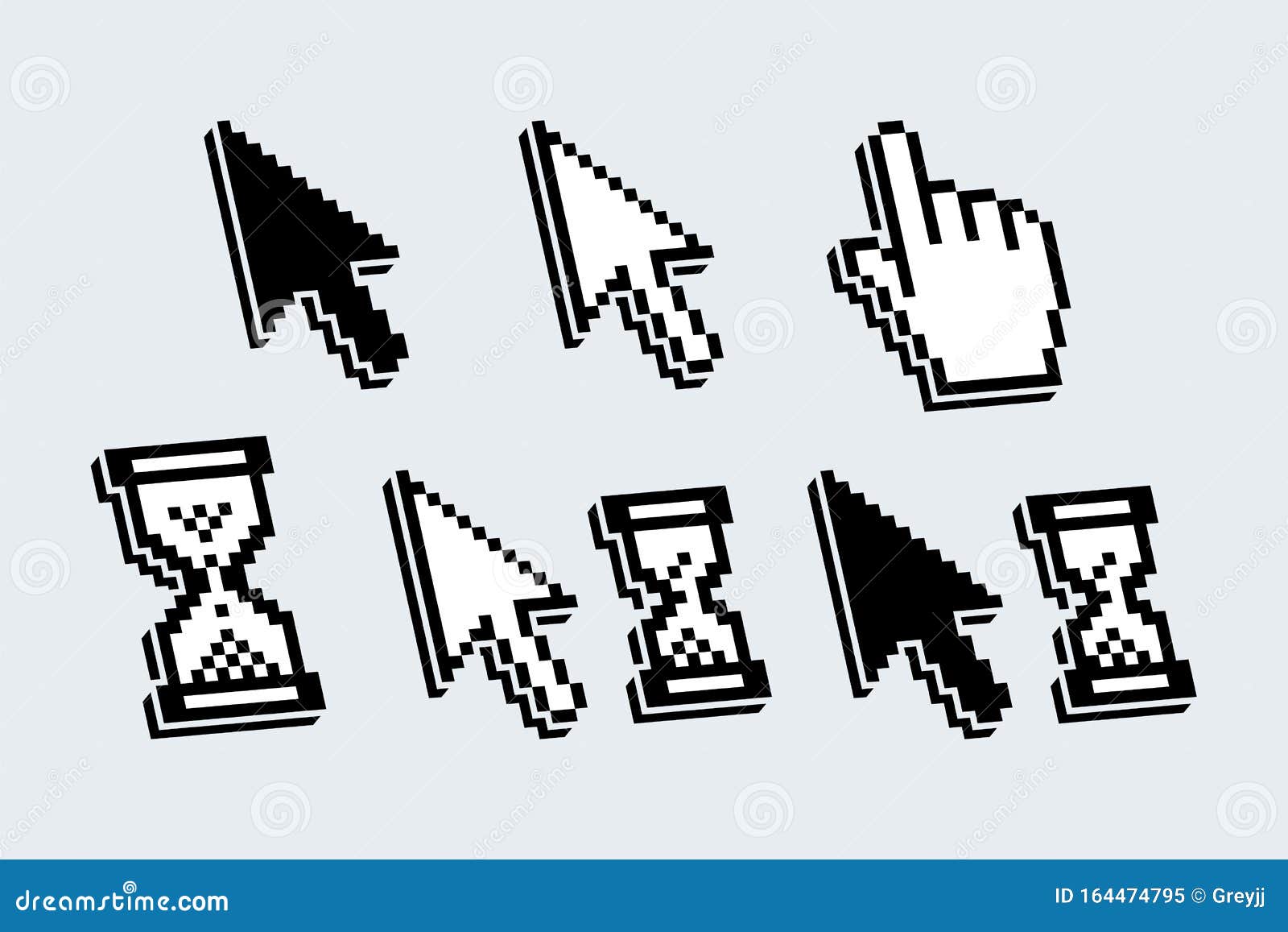 set of  pixelated cursors, pointers