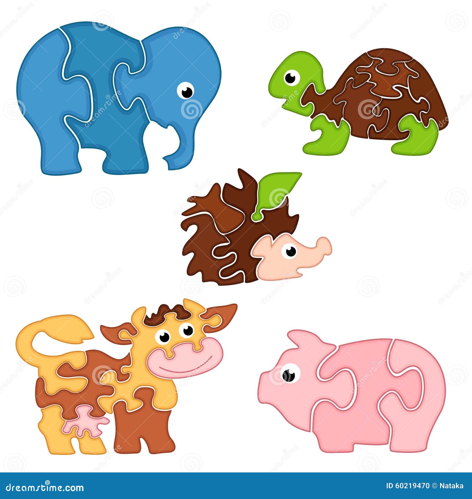 Set of Isolated Puzzles with Animals Stock Vector Illustration of