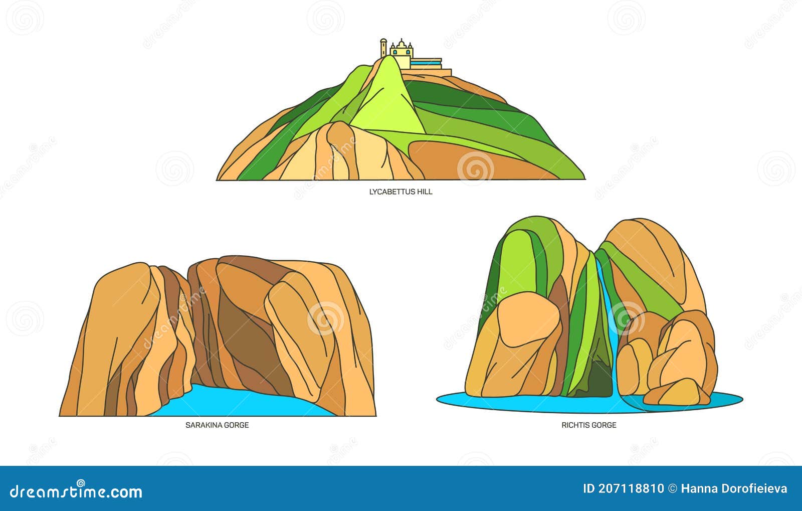 set of   greek natural monuments