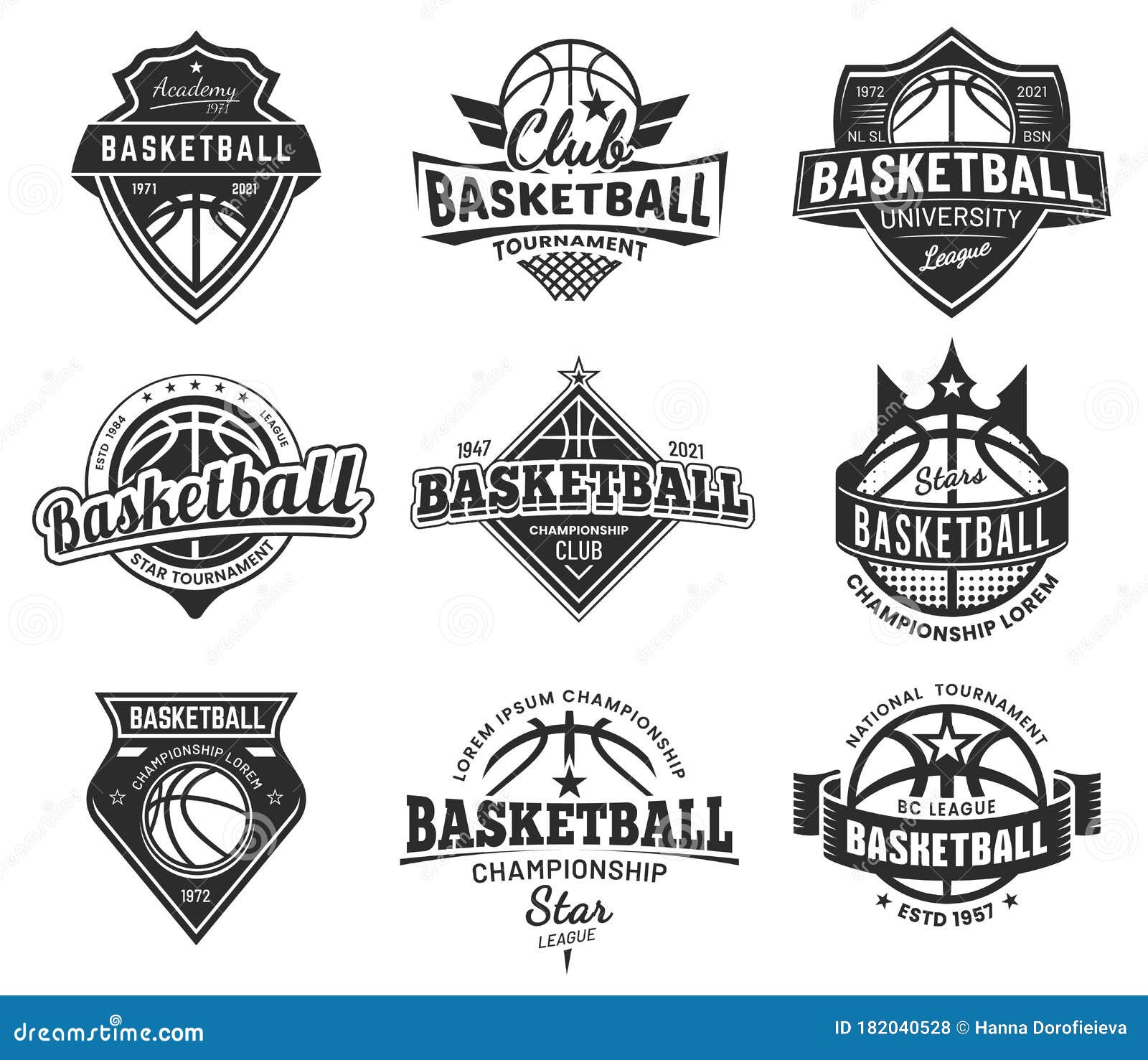 set of   vintage basketball emblem