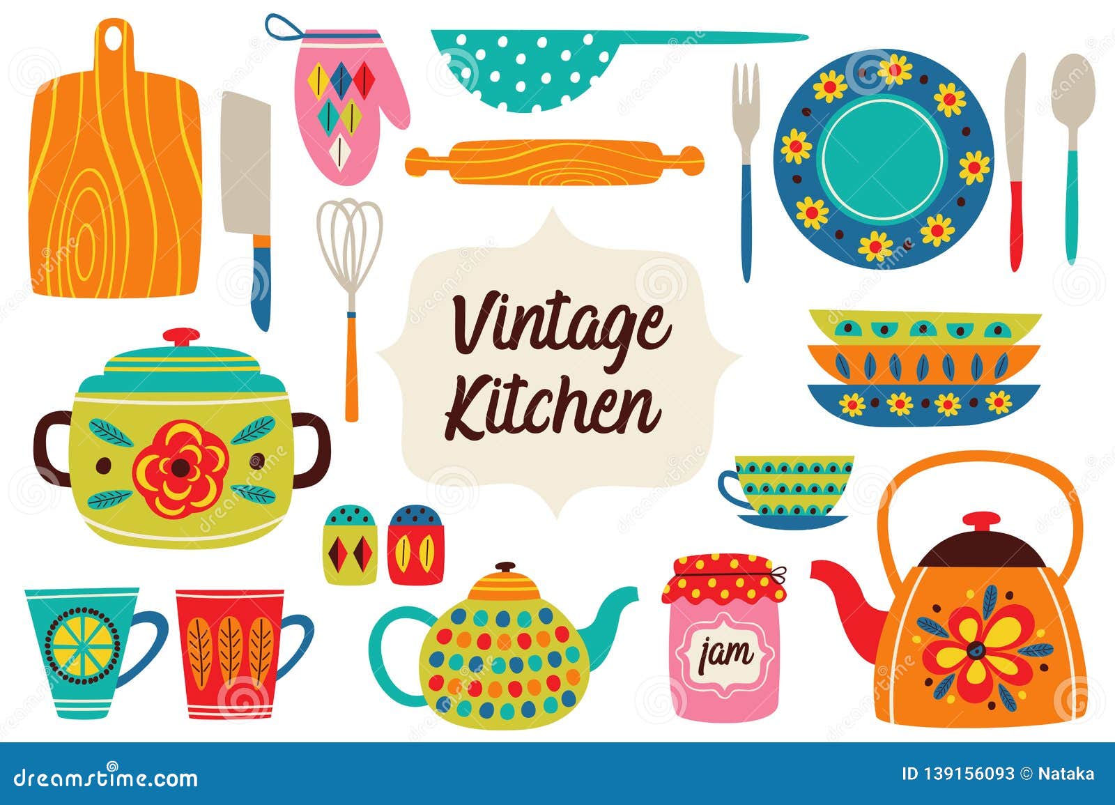 Set of Isolated Vintage Kitchen Utensils Part 1 Stock Vector