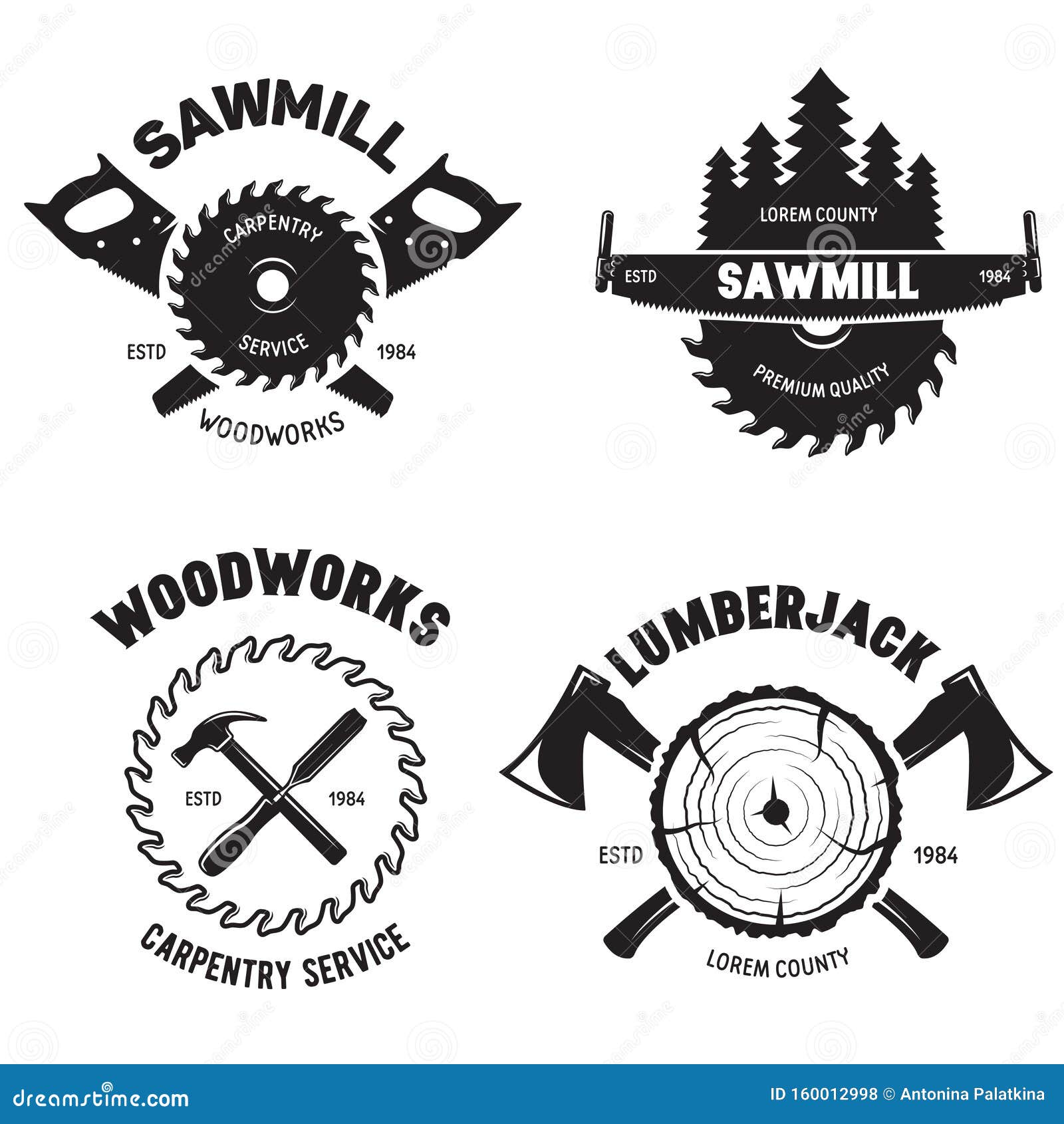 Set of Isolated Vintage Lumberjack Labels with Small Retro Style ...