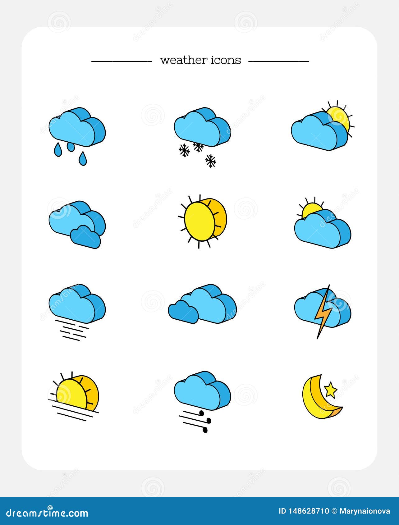 Download Set Of Isometric 3d Icons Of Weather Forecast, Colored ...