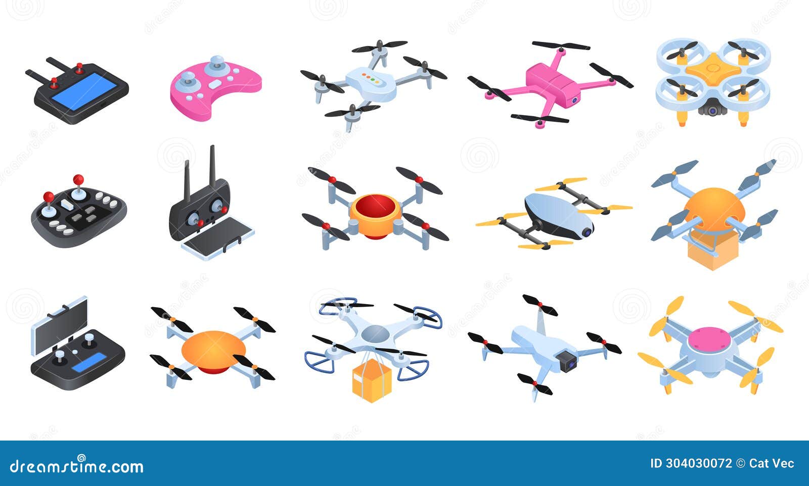 set isometric drone,  . wireless device with propeller, maneuverable quadrocopter. hi-tech toy with