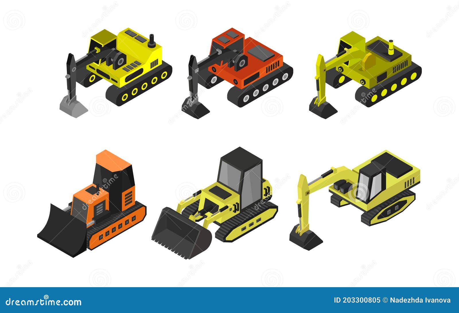 Excavators Vector Icon On White Background. Flat Vector Excavators Icon