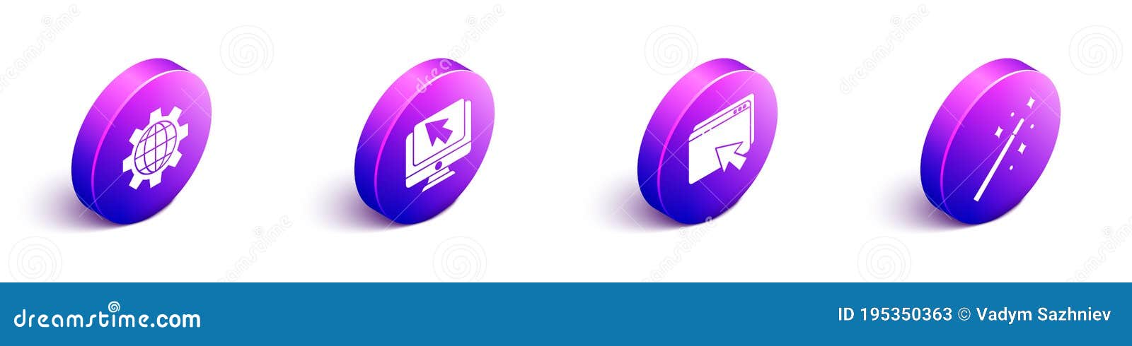 Set Isometric Globe of the Earth and Gear, Computer Monitor and Cursor ...