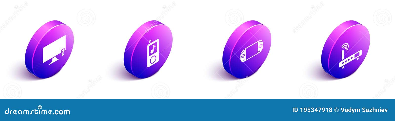 set isometric smart tv, music player, portable video game console and router and wi-fi signal icon. 