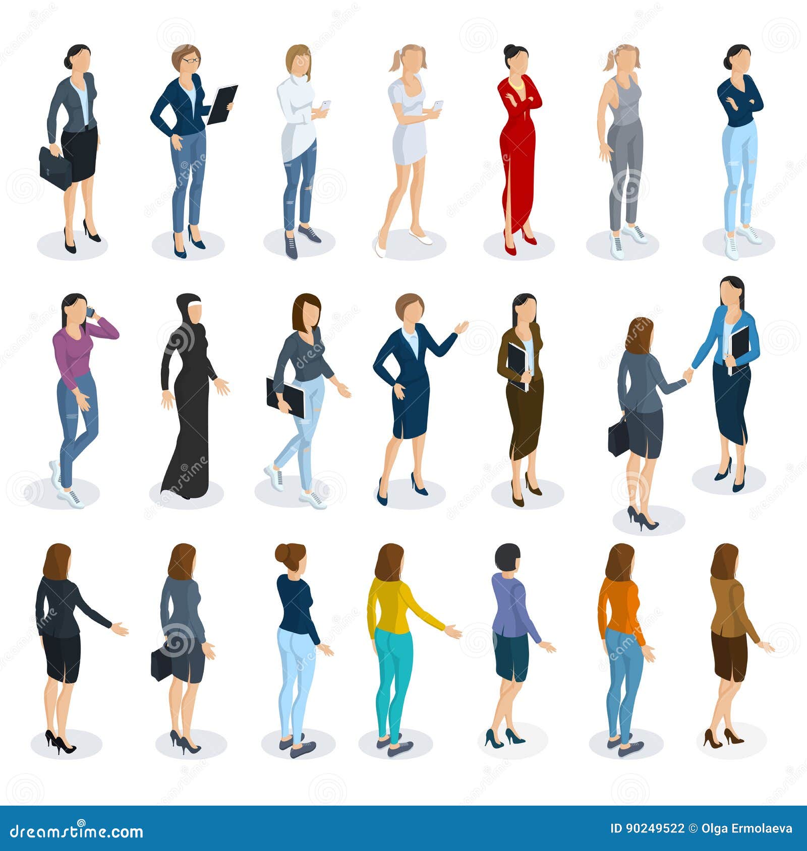 Set Of Isometric Vector Standing Women Stock Vector