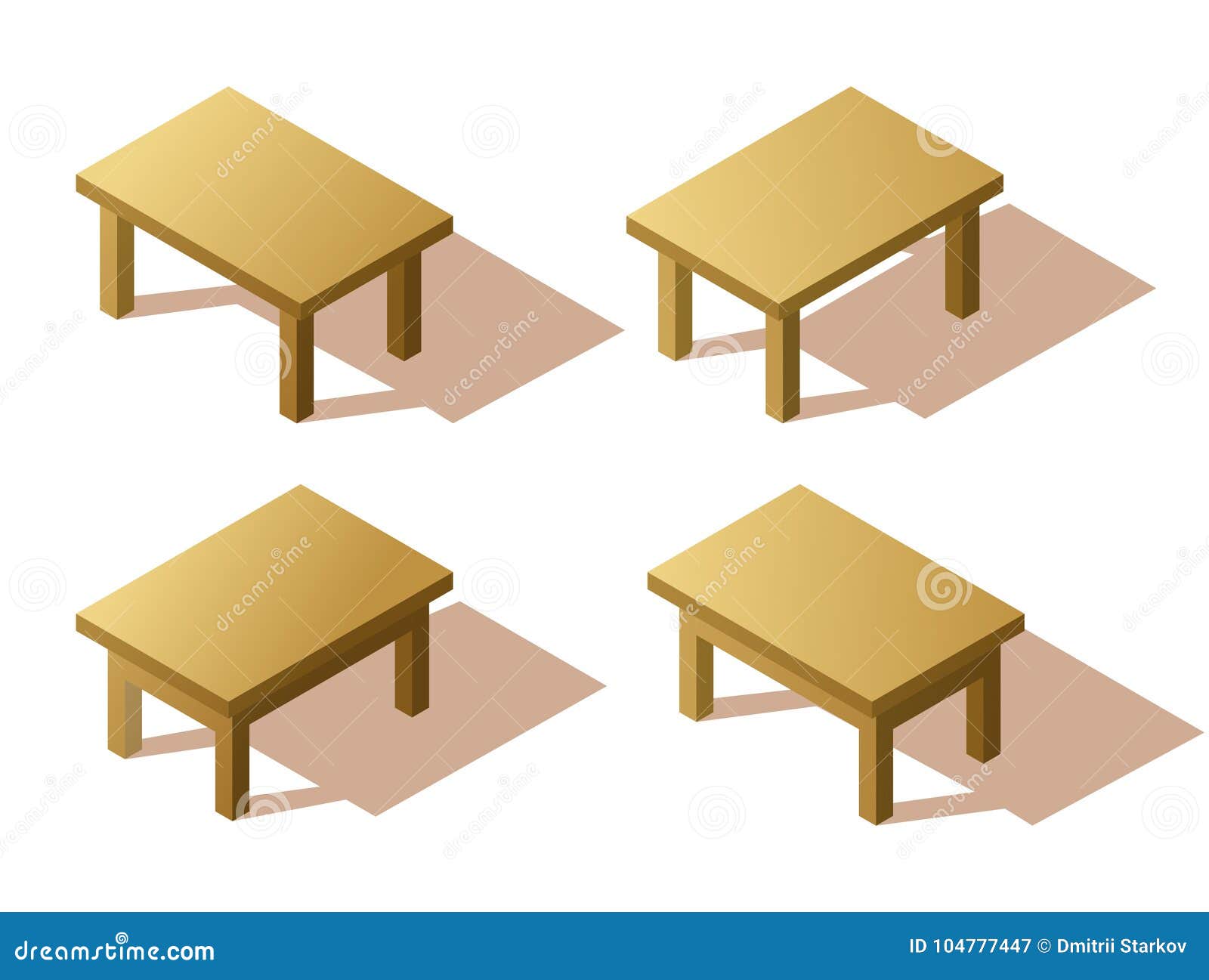 Set Of Isometric Wooden Table Stock Vector Illustration Of