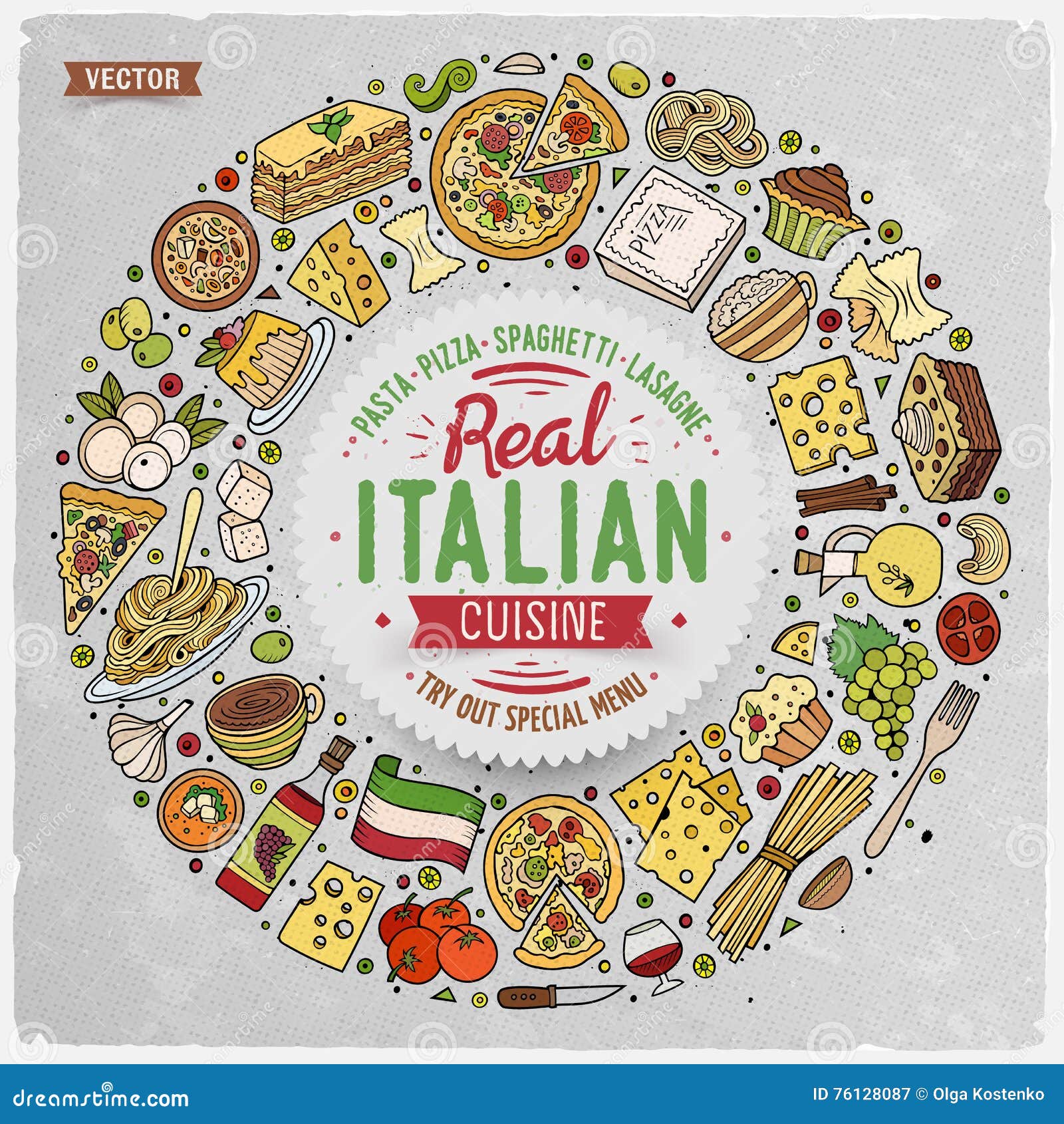 Set Of Italian Food Cartoon Doodle Objects Symbols And 