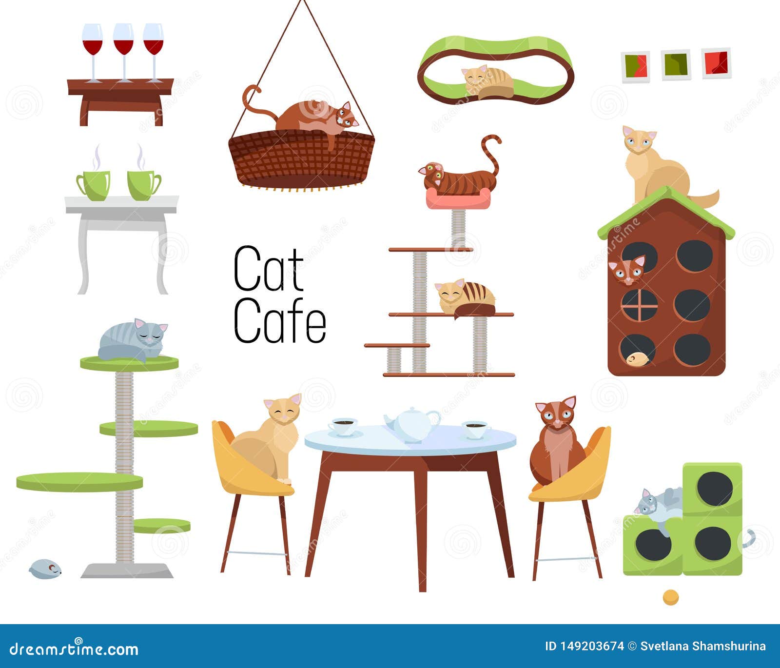 Set Of Items  For Cat  Cafe  From Different Cats  And 