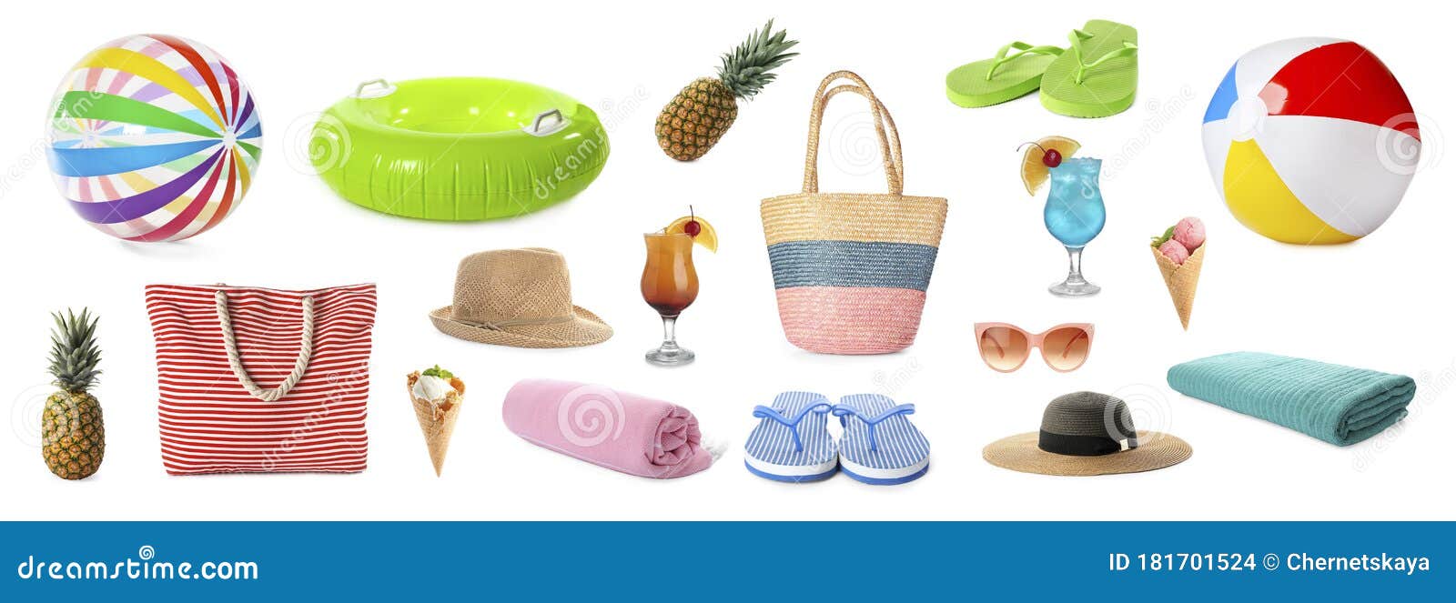 Set of Items Needed in Summer Vacation on Background. Banner Design