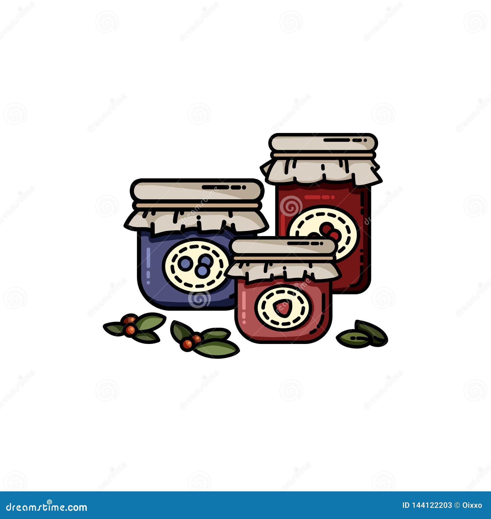 Set Of Jam Jars Flat Colorful Style. Isolated Vector Image Stock Vector