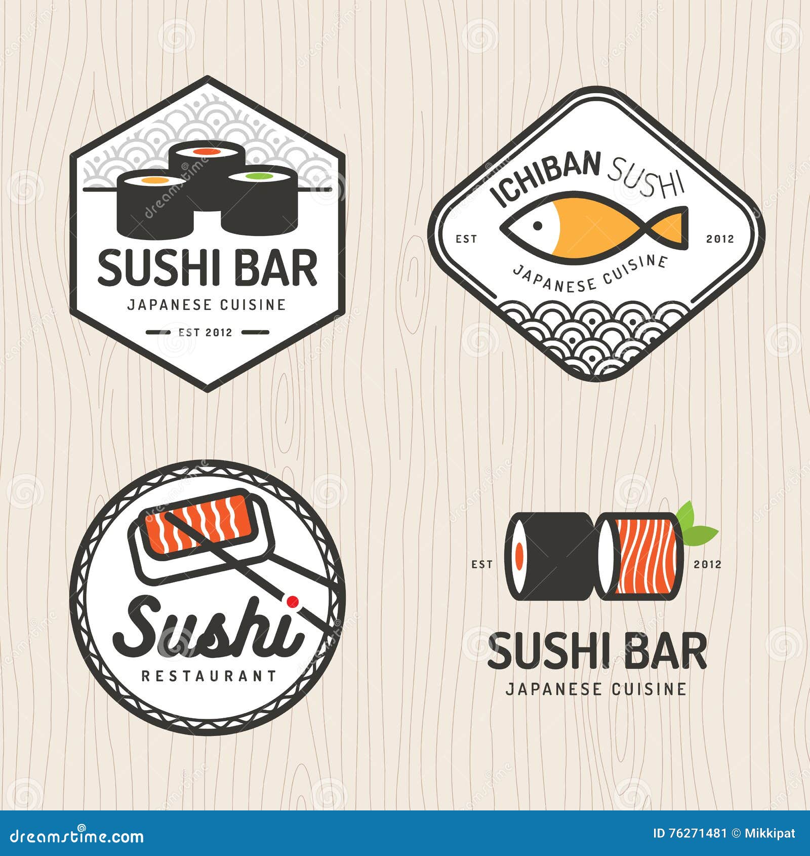 Illustration about Set of japanese food logo, badges, banners, emblem for a...