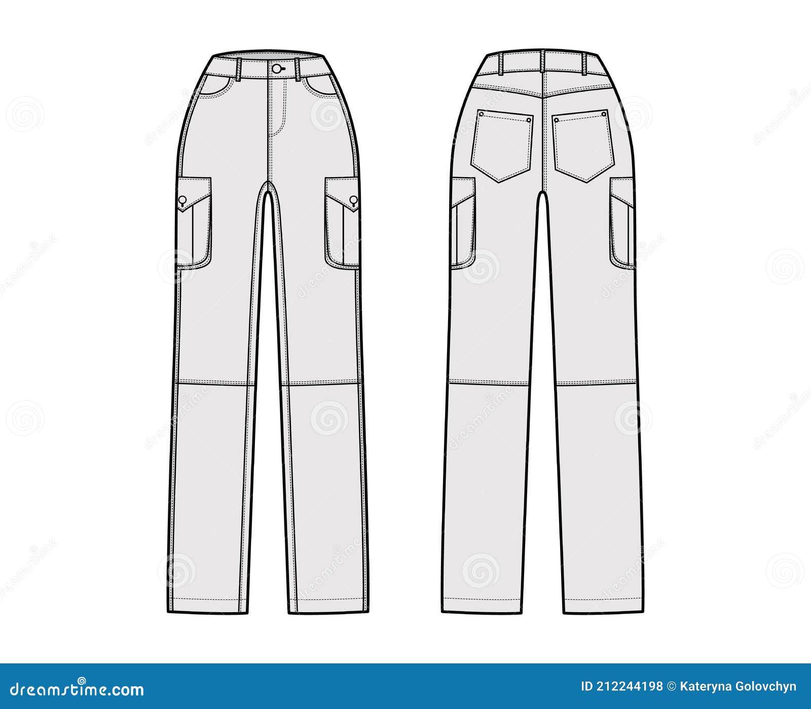 Set of Jeans Cargo Denim Pants Technical Fashion Illustration with ...