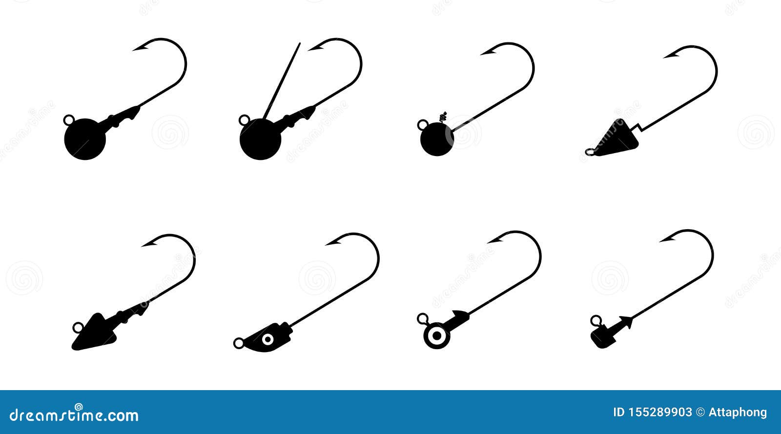 set of jig head hook  on white background 