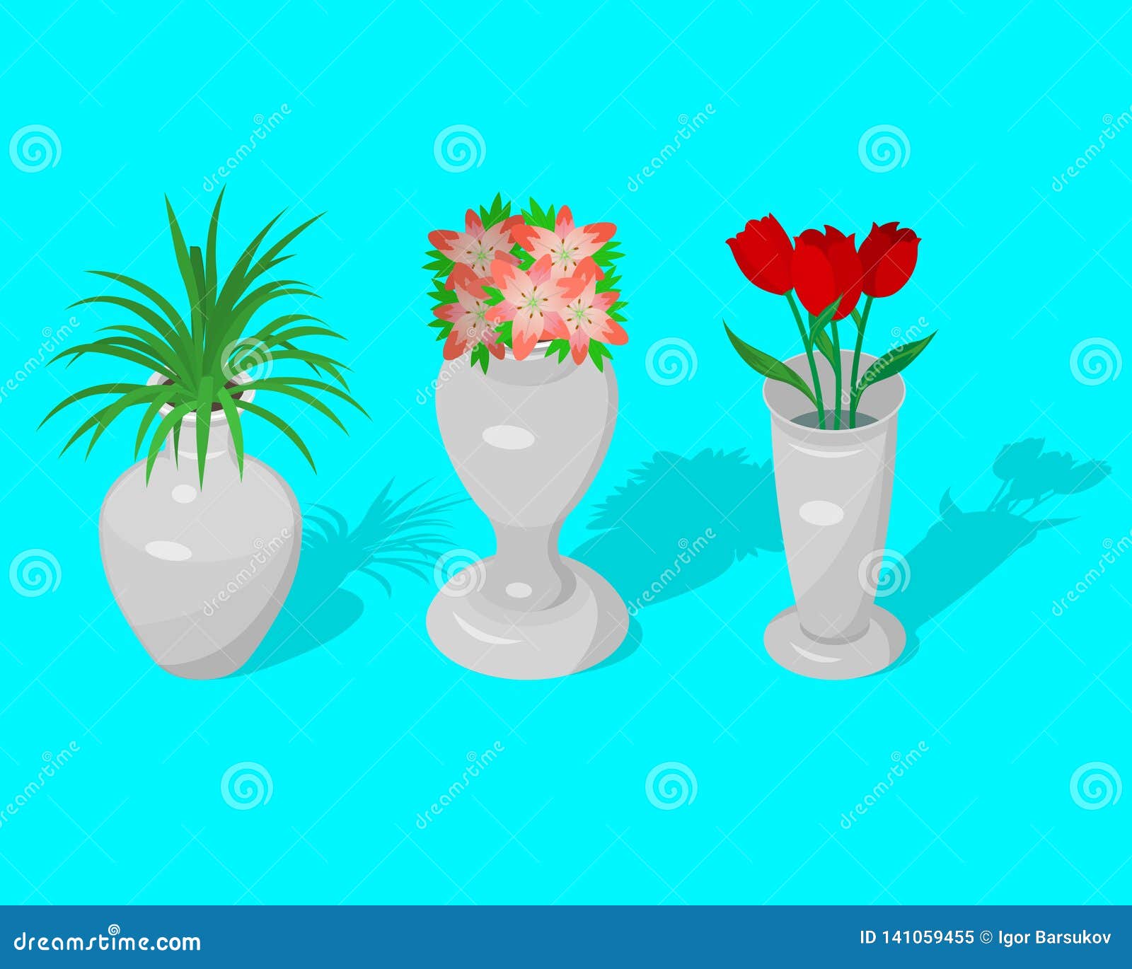 A Set Of Jugs And A Vase With Decorative Flowers Stock Vector