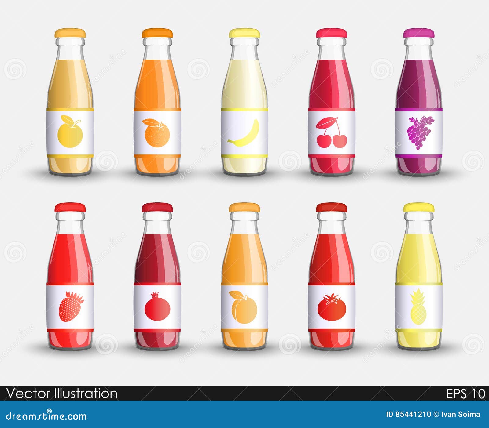 Glass bottles with fruit juice collection Vector Image