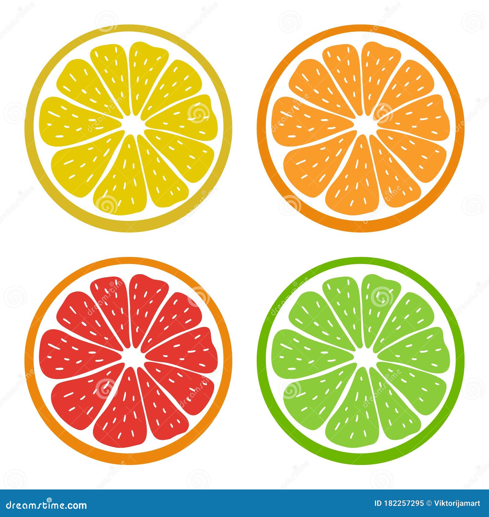 Set of Juicy Citrus Icons. Stock Vector Illustration. Lemon, Orange ...