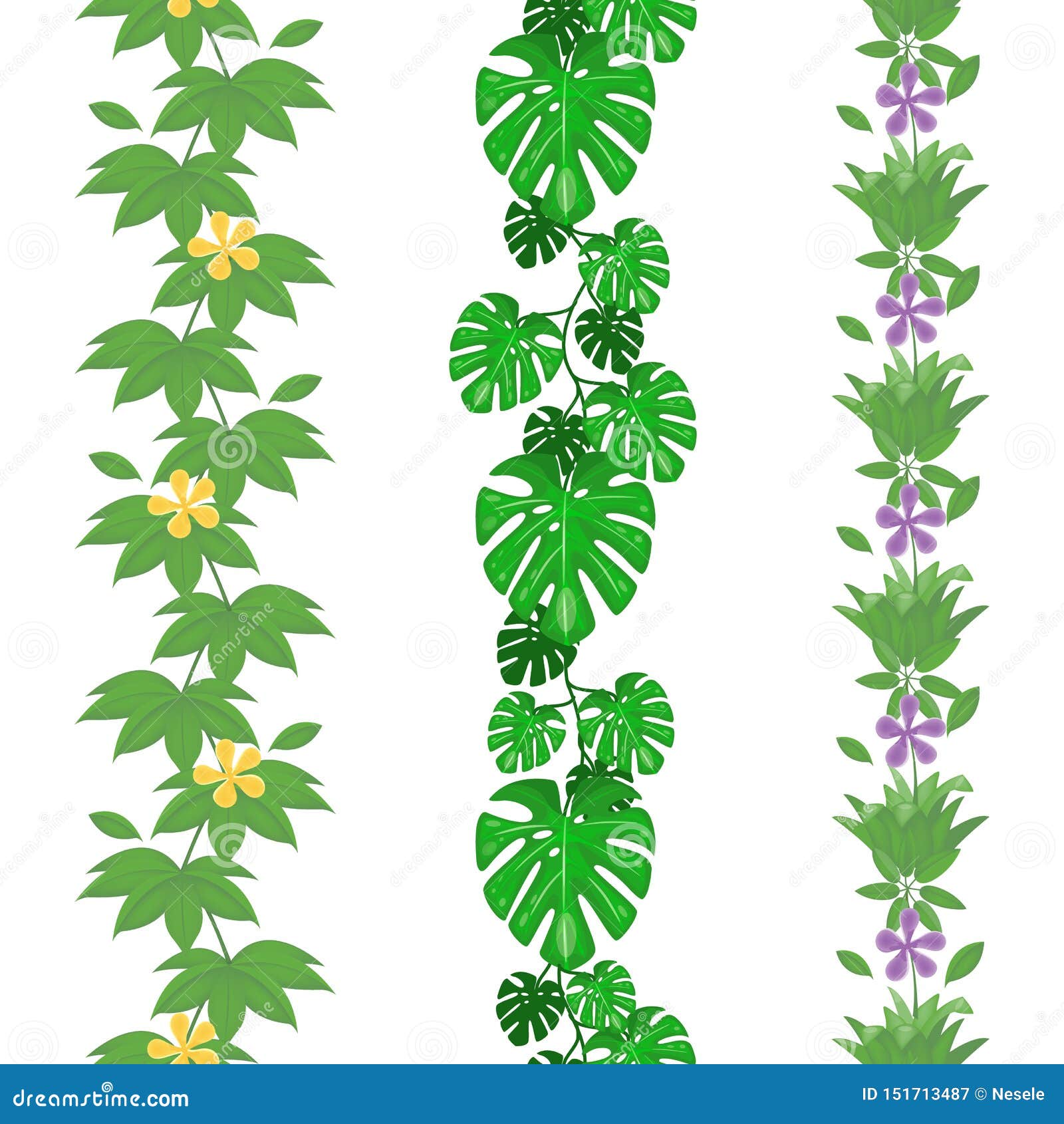 Download Set Of Jungle Leaves Seamless Borders. Tropical Summer ...