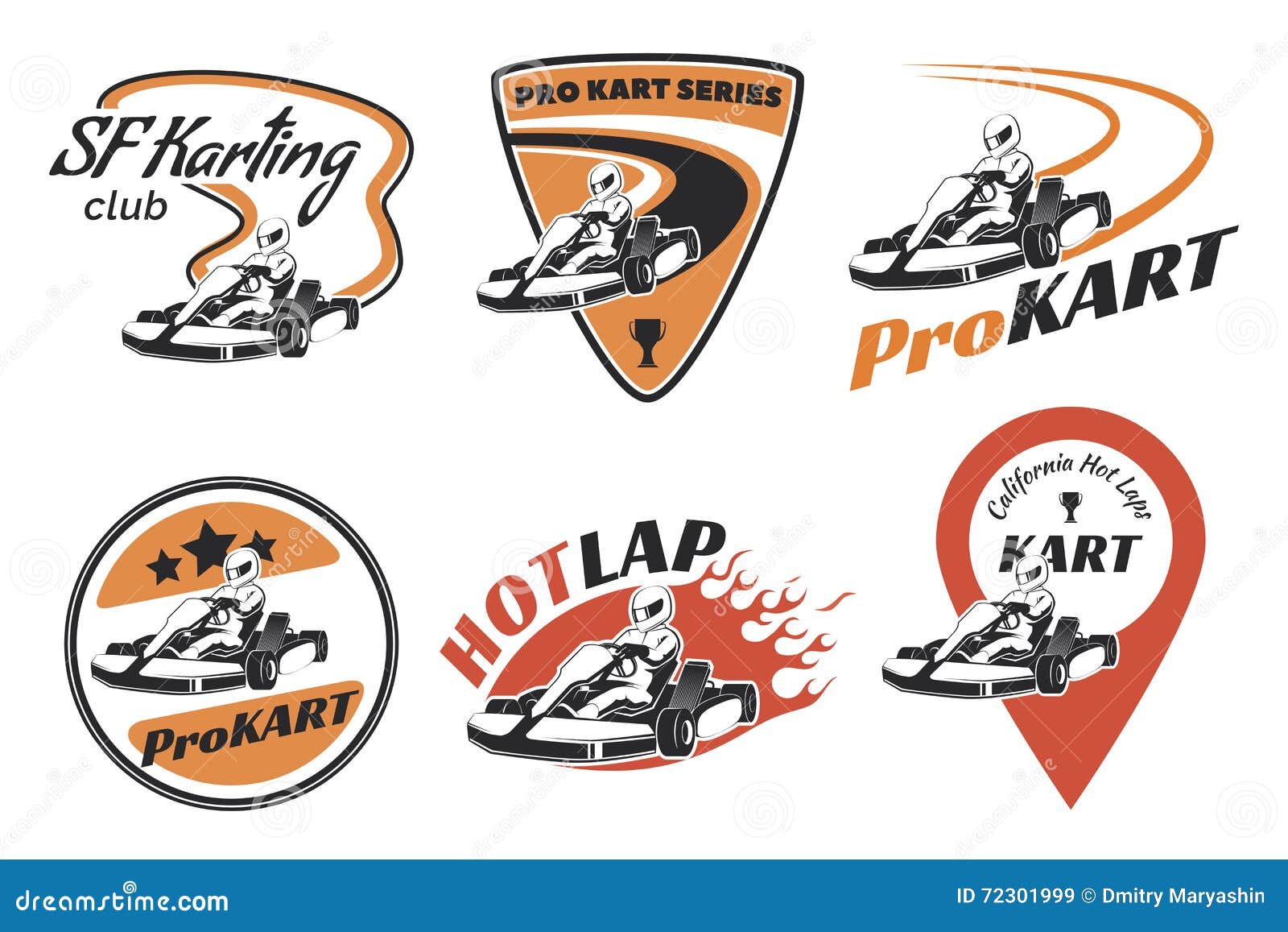 set of kart racing emblems, logo and icons.