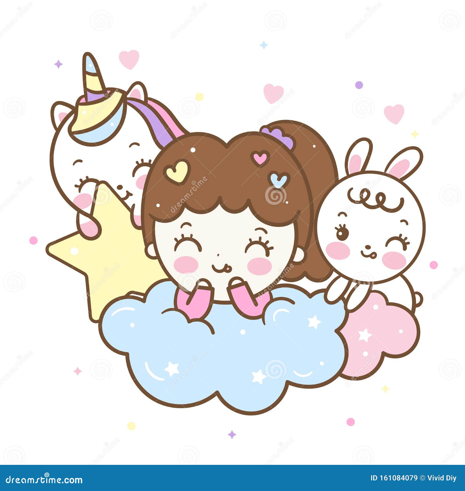 Set of Kawaii Cartoon Style Doodle Sweety Characters. Collection