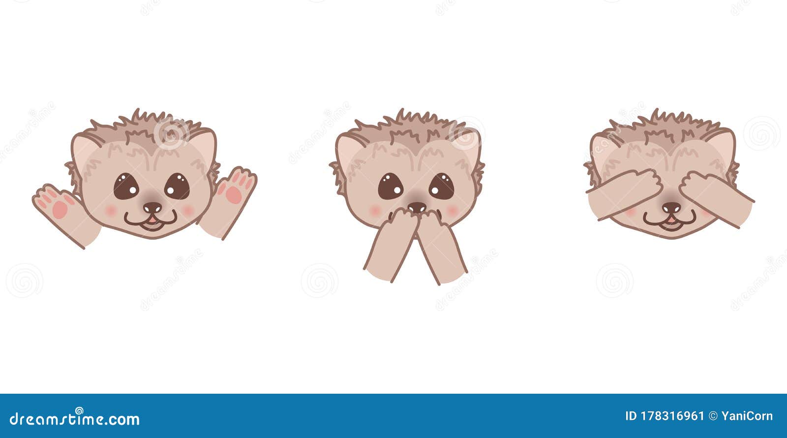 set of kawaii doodle hedgehogs, cute mammal animal, lovely cartoon drawing pet, editable   for kids decoration,