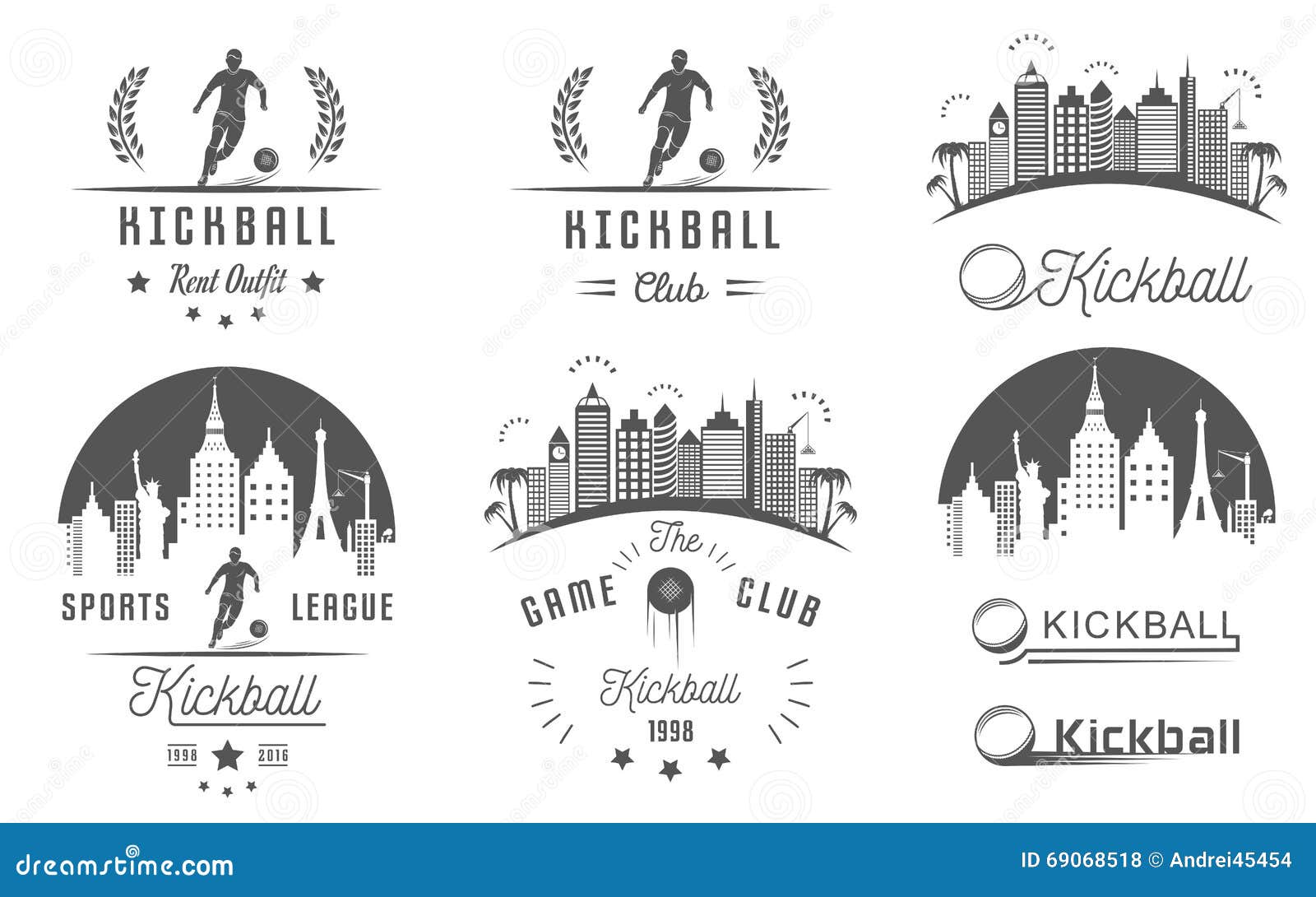 set of kickball logo, badges and emblems
