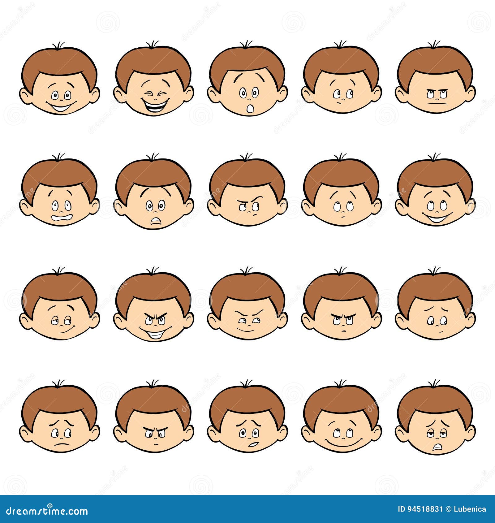 Set of Kid Facial Emotions. Dark Hair Boy Face with Different Expressions. Stock Vector - Illustration of distrustful, angry: 94518831 Set of Kid Facial Emotions. Dark Hair Boy Face with Different Expressions. Stock Vector - Illustration of distrustful, angry: 94518831