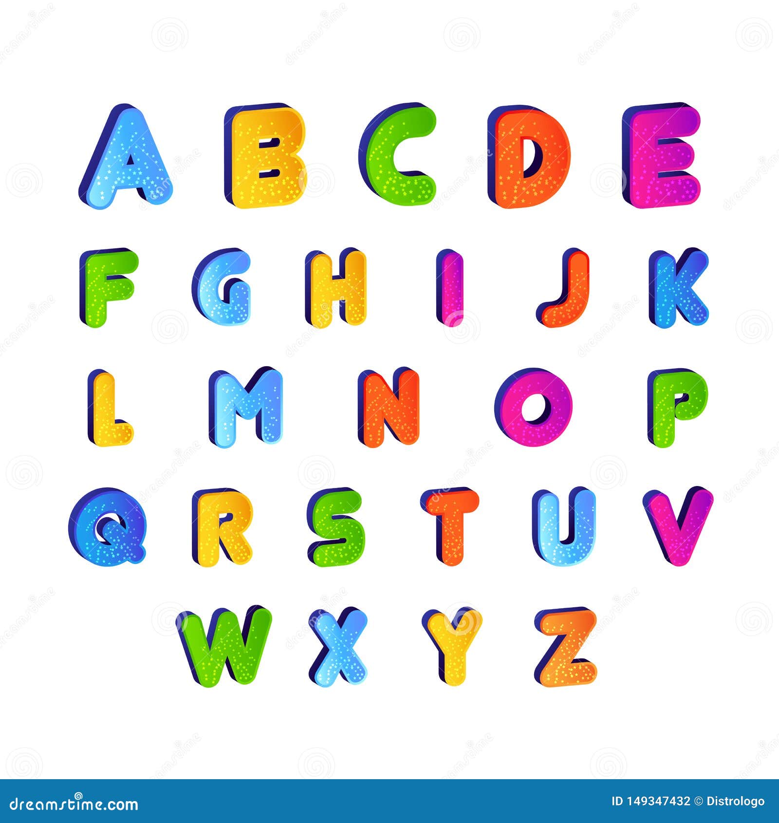 Set of Kids Font Alphabet Vector in Colorful Design. Cartoon