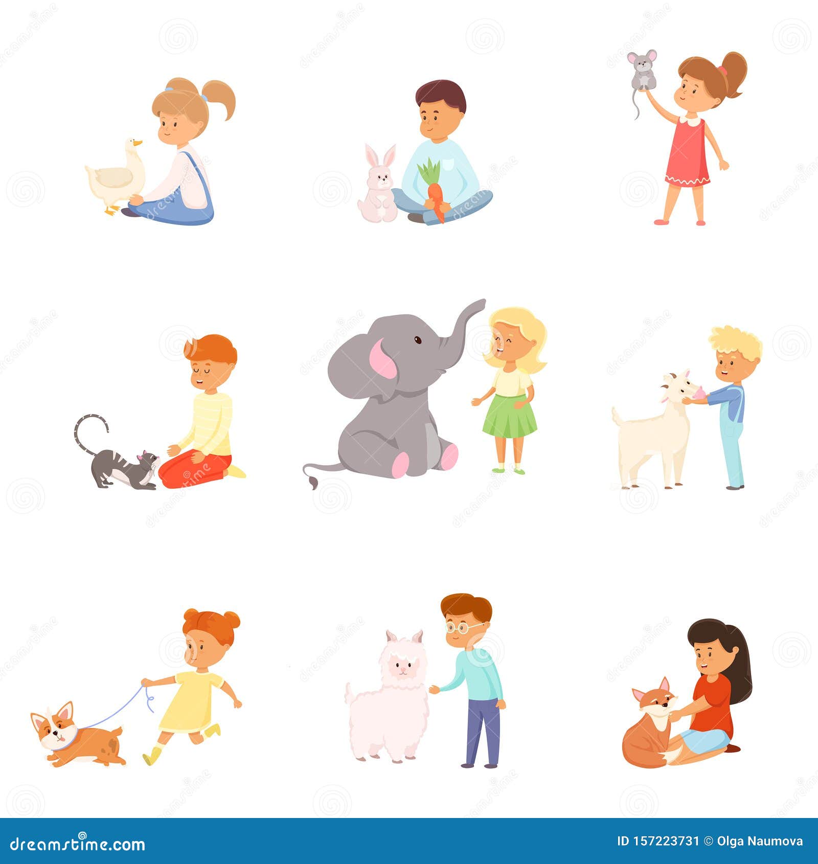Set with Kids Playing and Taking Care of Wild and Pet Animals. Raster Illustration in Flat Cartoon Style Stock Vector - Illustration of bowl, feedstuff: 157223731 Set with Kids Playing and Taking Care of Wild and Pet Animals. Raster Illustration in Flat Cartoon Style Stock Vector - Illustration of bowl, feedstuff: 157223731