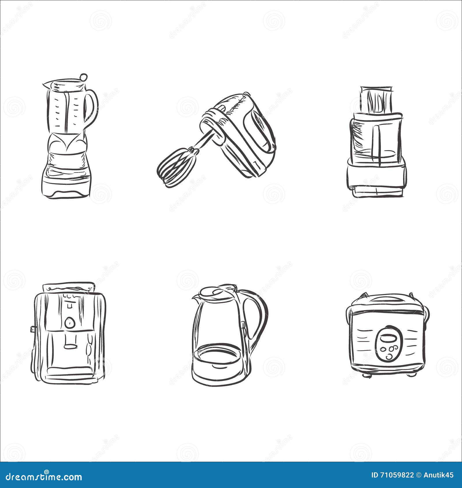 Set of Kitchen Appliances in Sketch Style, Design Elements, Vector